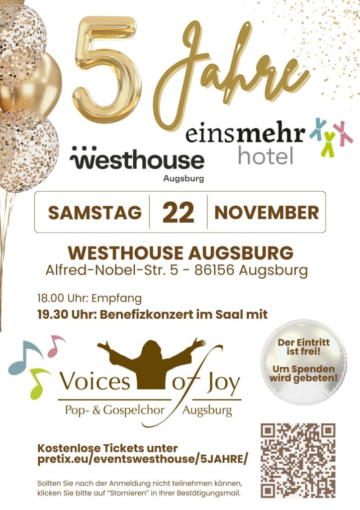 Plakat 5 Jahre Hotel einsmehr Benefizkonzert Voices of Joy