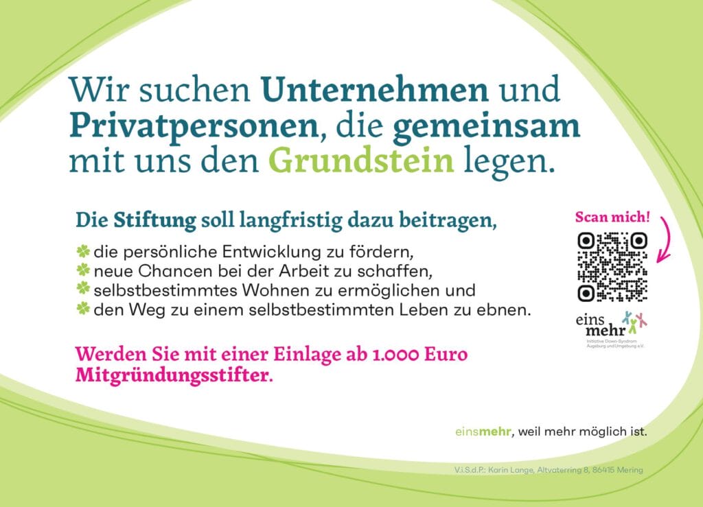 Wir suchen Unternehmen und Privatpersonen, die gemeinsam mit uns den Grundstein legen. Werden Sie mit einer Einlage ab 1.000 Euro Mitgründungsstifter bei einsmehr.